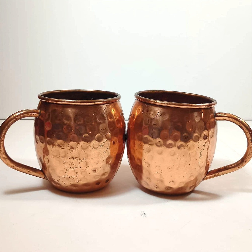 Kitchen Science Moscow Mule Mugs Set of 2 Copper Good Hammered Barrel
